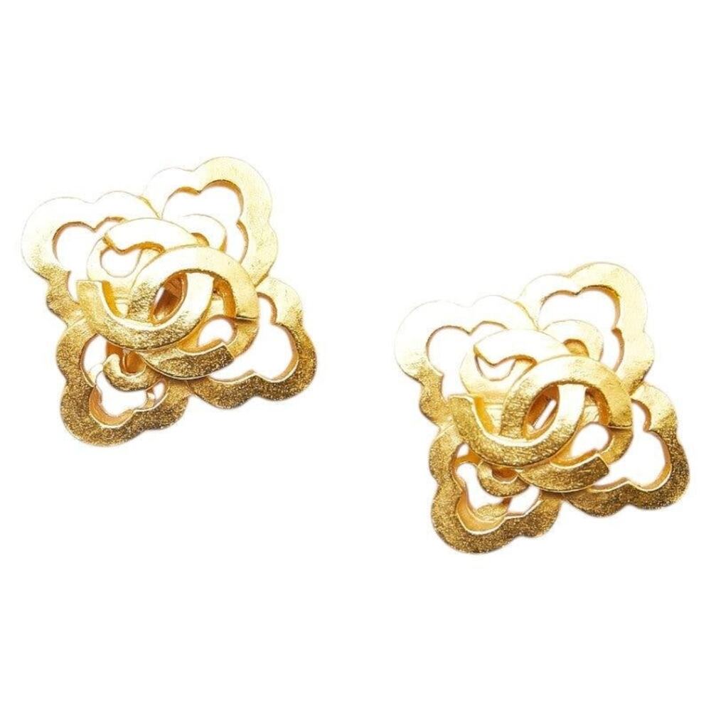 Chanel CC Logo Gold Plated Earrings
